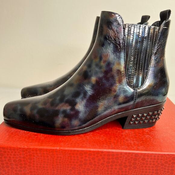 Donald Pliner Milann Black Patent Iridescent Studded Leather Ankle Booties W 7.5 - Picture 4 of 13